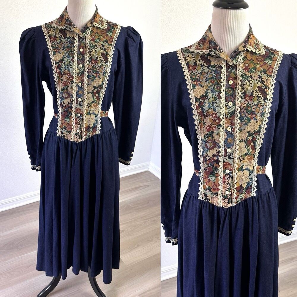 Vintage Circle T Marilyn Lenox Western Cowgirl Denim Maxi Dress Size S/M